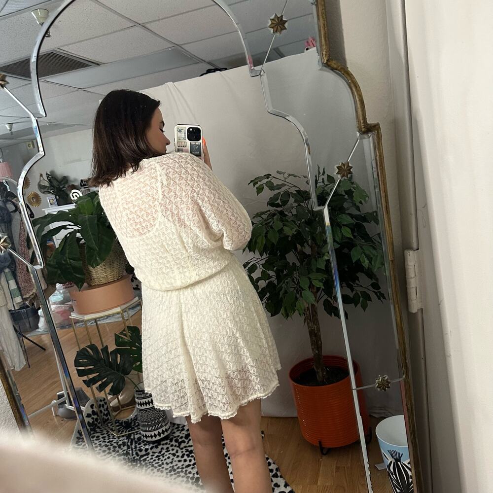 Free People Lace Sheer Long Sleeve Mini Dress Cream Size Small - Picture 4 of 6